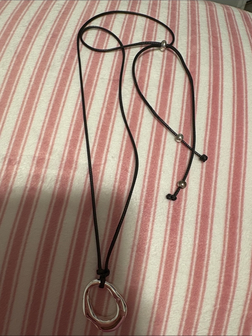 Adjustable Black Cord Necklace with Silver Loop Pendant